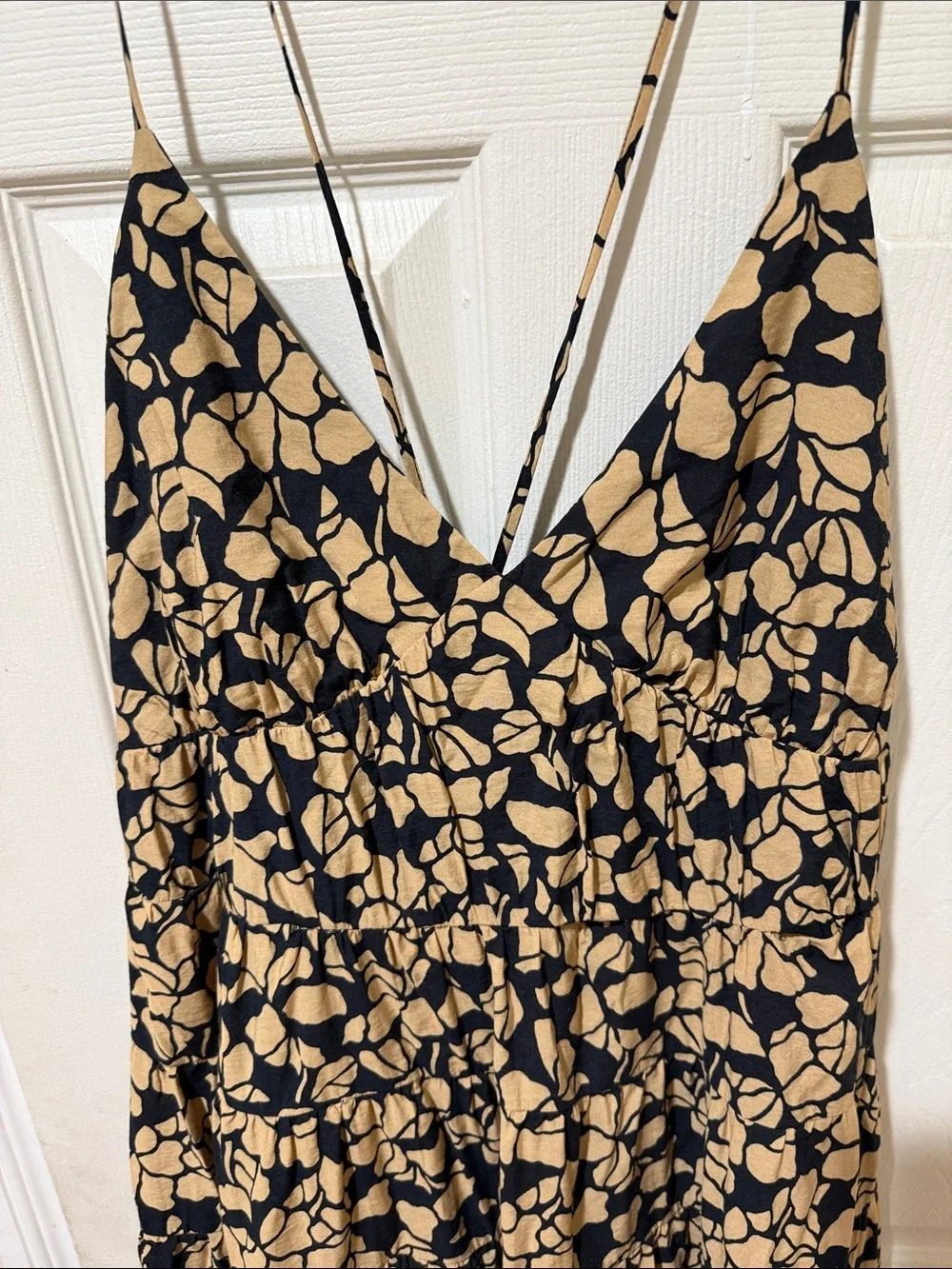 Spaghetti Strap Black and Tan Floral Maxi Dress
